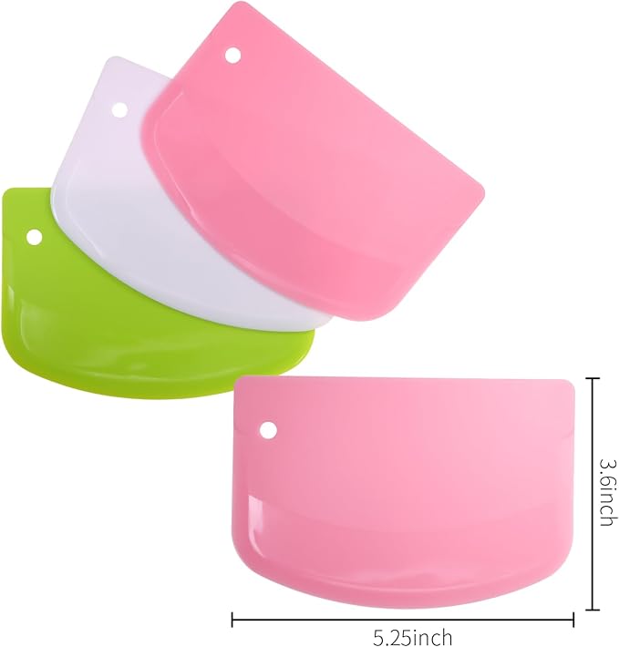Patty Both Dough Scraper Bowl Scraper Flexible Multipurpose Pastry Scraper Plastic Dough Cutter for Bread Cake Dough Fondant Icing (Pink, Green,White)