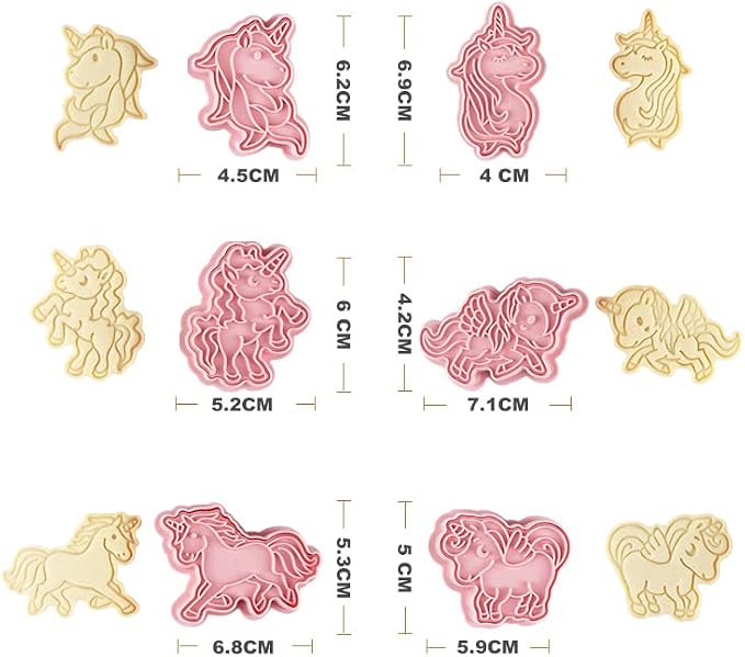 6 Pieces Cute Uncorn Cookie Cutters Set Plastic Unicorn Shape Cookie Stamps Cookie Mould Press Unicorn Cookie Mould Set Baking Kitchen Tools (Unicorn 0209)