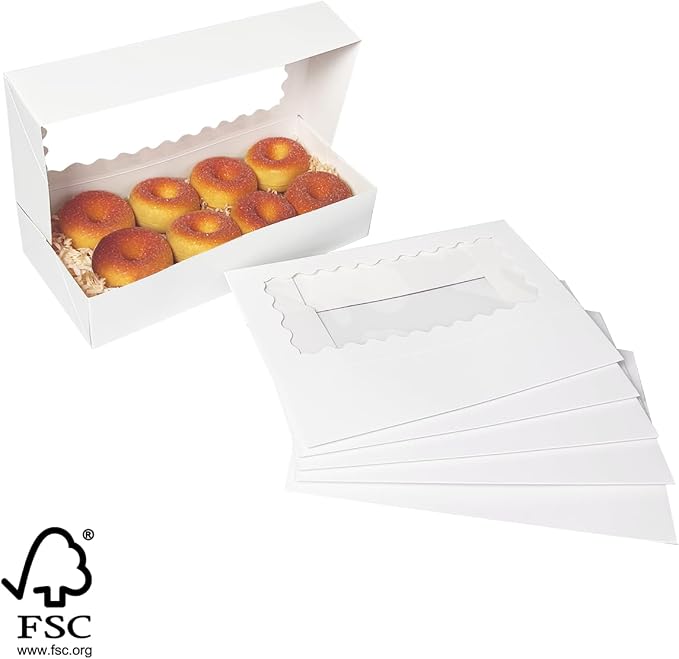 qiqee Auto-pop up 12x5.5x2.5 Inch White Cookie Box with Window 30Pcs Pastry Macaron Bakery Box For Packaging