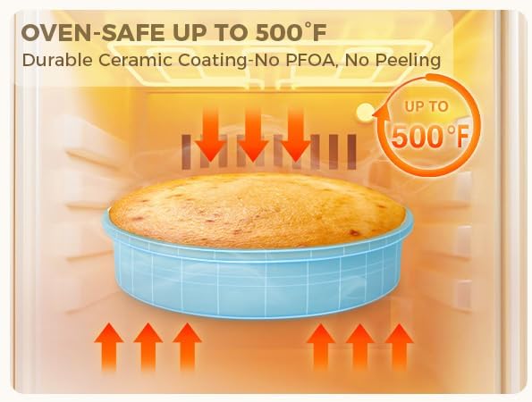 HONGBAKE Nonstick Ceramic 9 Inch Round Cake Pan Set of 2, Heavy-Duty Aluminized Steel Round Cake Pans with Diamond Texture, Non-Toxic Cake Molds, Cake Pans 9 Inch Round for Baking Cheesecake, Blue
