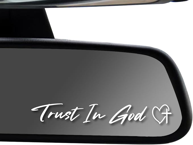 3 x Trust In God Cross White Car Mirror Decal Stickers for Cars Rearview Mirror Decal for Women Cute Decals Vinyl Affirmation Stickers for Window, Mirror, Tumbler, and Water Bottle