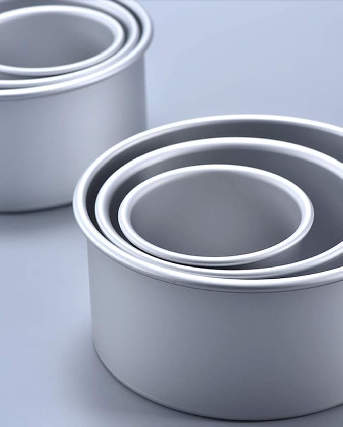 3 Pieces 4-Inch Deep Tall Round Cake Pan Set, Includes 4-Inch, 6-Inch and 8-Inch Anodised Aluminum Cake Pans with Removable Bottom, for Baking, Healthy & Heavy Duty, Easy Clean