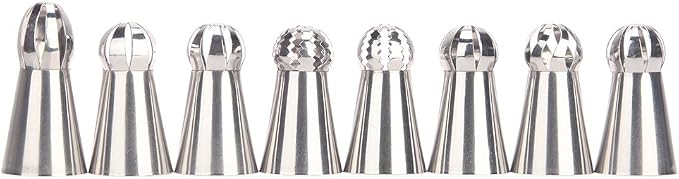 Russian Piping Tips - Professional Sphere Nozzles for Cake Decorating, Set of 8