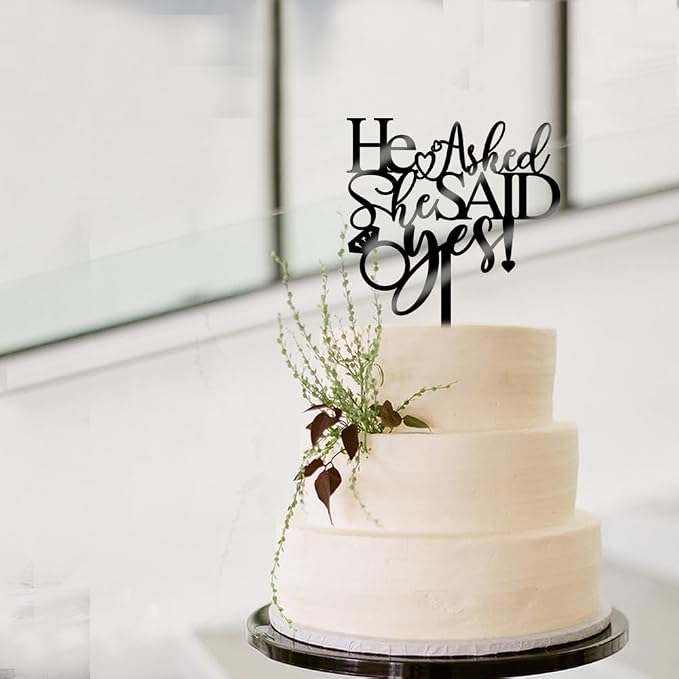 He Asked She Said Yes Cake Topper - Acrylic Diamond Ring Cake for Wedding Engagement Theme Party Cake Decorations, Bridal Shower Engagement Party Decoration Supplies