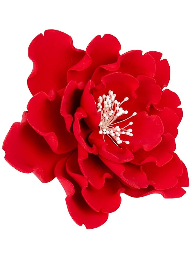O'Creme Gumpaste Flower, Red Peony 7 Inch - Edible Flower for Cake Decorating - Sugar Paste Flower Decoration for Cakes, Candy, Cupcake Toppers - Birthday, Wedding, Valentines Day, Baby Shower
