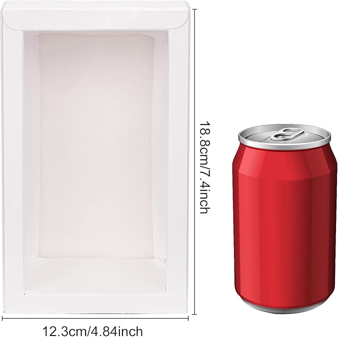 BENECREAT 12 Pack 7x5x1.5 Inch White Rectangle Drawer Kraft Boxes with PVC Plastic Window for Party Favor Treats, Candy and Jewelry Crafts