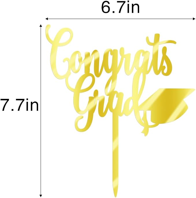 Congrats Grad Cake Topper,2026 Graduation Cake Topper, Congrats Grad Decorations,2026 High School/College/Senior Graduation Party Decorations Supplies. (Congrats Grad Acrylic gold)