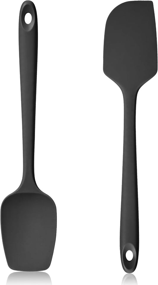 600ºF Heat Resistant Silicone Spatula Spoonula Set of 2, Black | High Heat Food Safe Kitchen Use Scraper for Cooking Baking Mixing Scraping Stirring Cake Nonstick Cookware Pan Bowl