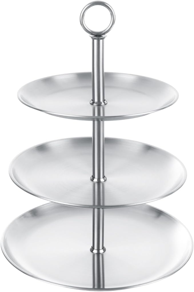 3 Tier Stainless Steel Cupcake Stand, Silver Cup Cake Tower Stand, Metal Serving Tray with Base, Tiered Cake Display Holder Dessert Stand for Table Decorations Wedding Party Birthday