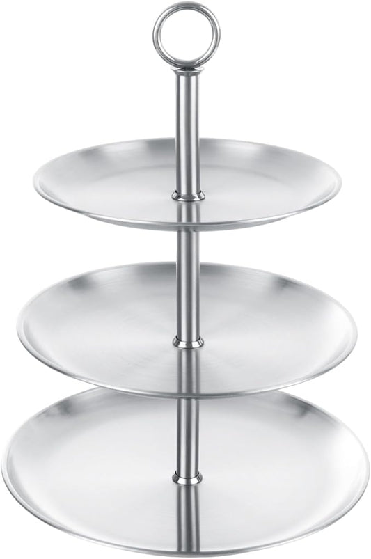 3 Tier Stainless Steel Cupcake Stand, Silver Cup Cake Tower Stand, Metal Serving Tray with Base, Tiered Cake Display Holder Dessert Stand for Table Decorations Wedding Party Birthday