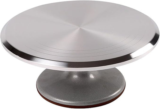 Aluminium Rotating Cake Turntable - 12 Inch Round Stand with Non-Slip Silicone Bottom for Cupcakes, Pastries & Cake Decorations