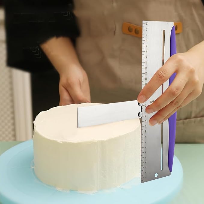 HAKUNA 12 Inch Stainless Steel Cake Scraper,Cake Scraper Smoother,Adjustable Kitchen Frosting Spatula Cake Leveler Tool,Cake Bench Scraper for Mousse,Cheese,Cream Cake Decorating Tools