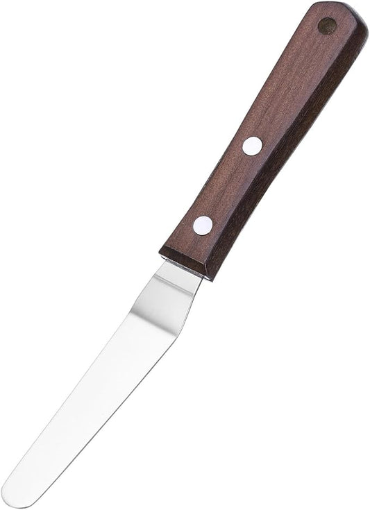 uxcell Icing Spatula with 4 Inch Stainless Steel Bent Blade Cake Angled Scraper Offset Frosting Spatula with Wood Handle for Cake Decorating, Smoothing Frosting, Baking, Wood Color