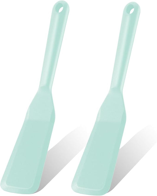 2 Pack Silicone Thin Turner, Heat Resistant Omelet Spatula, Long Crepe Spatulas for Nonstick Cookware, Pancake Turner for Egg Cake Pizza Steak Omelet Crepes (Blue)