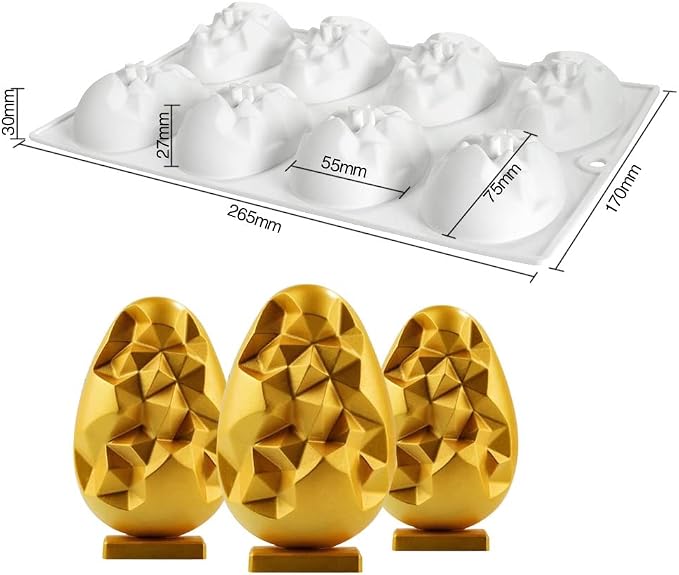 Mostsom 8 Cavity Easter Egg Silicone Mold for Chocolate, Baking Pan for Party Fondant Candy Jelly Dome Mousse Cake Topper Making (E)