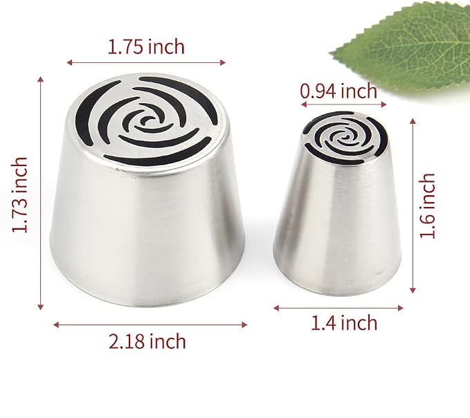 14 PCS Russian Piping Tips Set,Stainless Steel Icing Nozzles for Cake Decorating, Cream Flower Bouquet DIY Cookies, Desserts Baking Tools 1 XXL, 1 XL, 1 Medium Leaf, 10 Piping Bags, 1 Brush