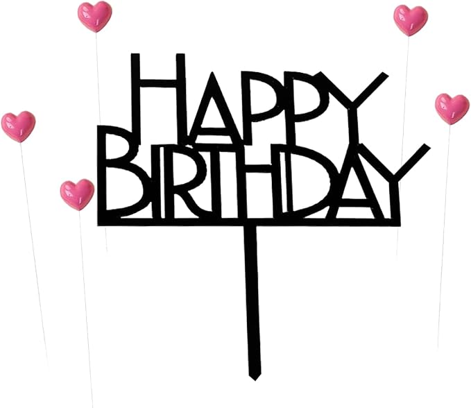 Happy Birthday Cake Topper Birthday cake Topper Decoration Supplies Party decoration (Black E)