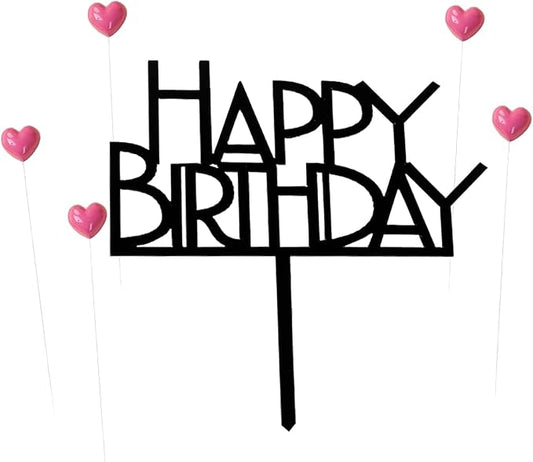 Happy Birthday Cake Topper Birthday cake Topper Decoration Supplies Party decoration (Black E)
