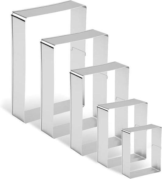 Rectangle Cookie Cutter, 5 Pcs Stainless Steel Rectangle Biscuit Mold, Square Cookies Cutter, Square Pastry Molds Fondant Cake Cookie Cutters Set (5, 4, 3, 2 & 1 Inch) for Cake, Cookies & DIY Decor