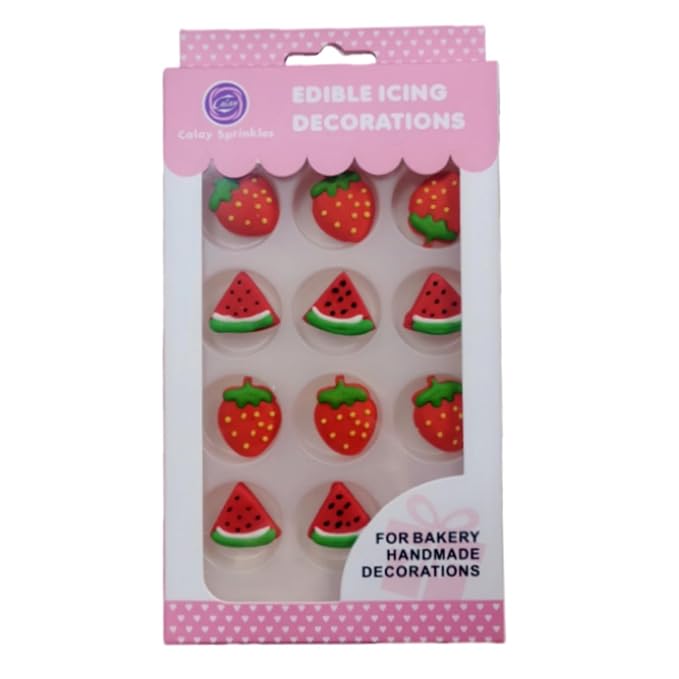 HeDeon&Rles 6 Pcs Edible Strawberry & 6 Pcs Edible Watermelon Candy for Baking Strawberry Candy Sprinkle Cake Decoration Cupcake Cokkie Icing Topper Party Supplies