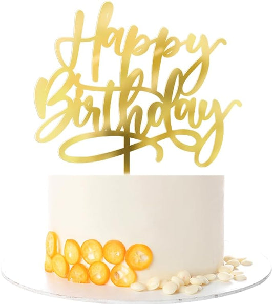 Kaoenla Golden Acrylic Cake Topper, Birthday Party Decoration, 1 Piece, Cardboard, 6.1in*5.2in, Gold