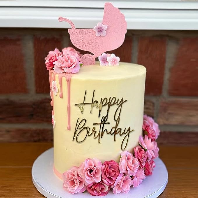 1PCS Happy Birthday Cake Topper,Gold Mirror Acrylic Boy or Girl Cake Sign Decorations,Birthday Cake Charm Supplies for Birthday Party Cake Dessert