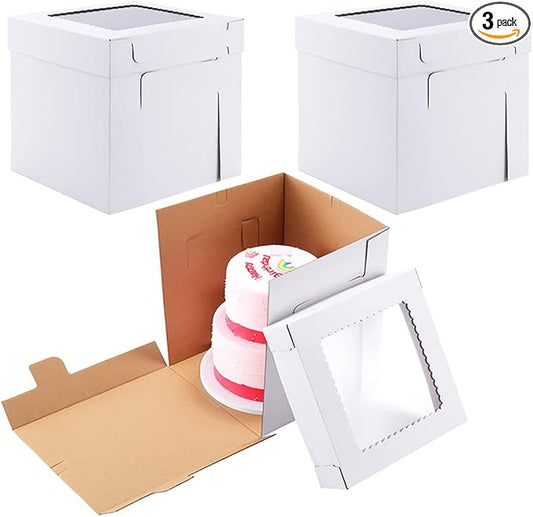 Tall Cake Boxes for Tier Cakes,12x12x12 Inch [3 Pack ] Thick Sturdy Bakery Box with Window,White Wedding Cake Boxes,Layer Cake Carrier,Disposable Cake Containers
