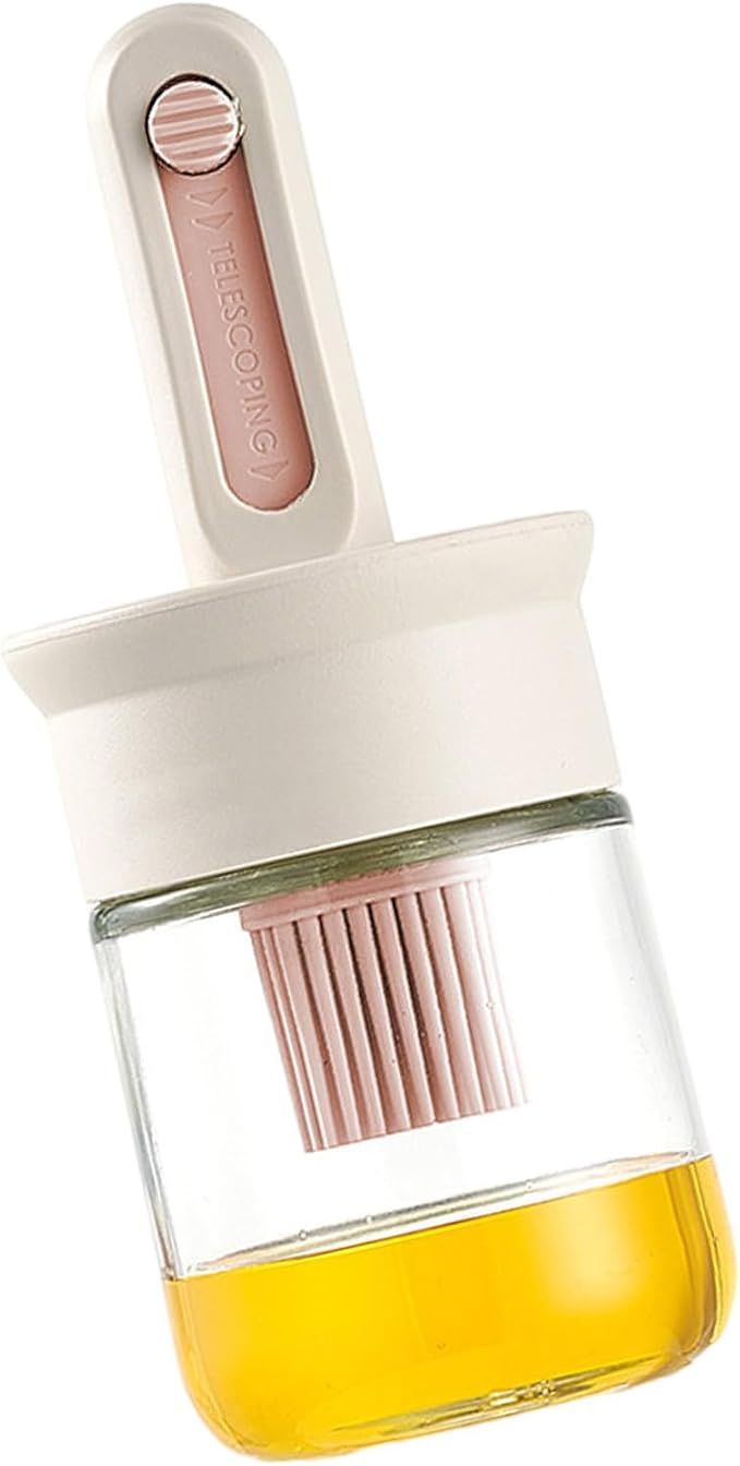 Oil Dispenser Bottle with Brush - Glass Oil Dispenser for Kitchen with Silicone Heat Brush - Cooking Brush for Oil and Cooking BBQ Grill Frying Kitchen (B, 16x6.7cm)