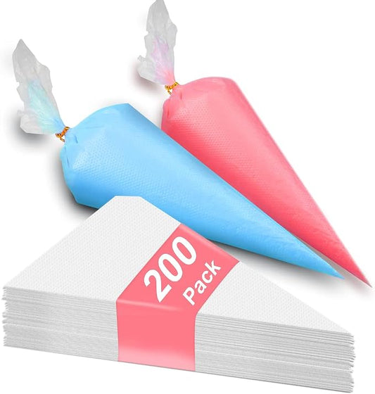 200pcs Disposable Icing Piping Bags - 12 Inch Pastry Bag Frosting Bags for Cake Cookies Baking Decorating - Plastic Tipless Piping Bags