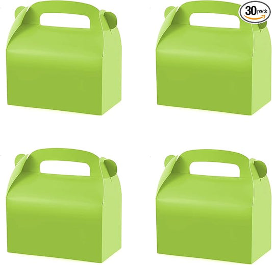 30Pcs Green Party Favor Treat Boxes Goodie Paper Box with Handles | Gable Gift Boxes Perfect for Gardening/Green Thumbs Party Decoration Supplies and St Patricks Day Gift Giving