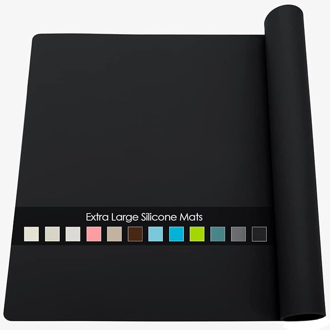 Extra Large Silicone Mat, 31.5x16.93 Large Silicone Placemats for Kids, Heat Resistant Mat for Kitchen Counter, Non Stick Silicone Table Mat for Dough and Pastry, Silicone Craft Mat for Kids, Black