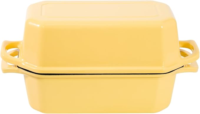 Flavehc Bread Pan Cast Iron Loaf Pan with Lid Bread Loaf Pan 8.5x4.5 Inch Loaf Pan Enameled Cast Iron Sourdough Loaf Pan, Yellow
