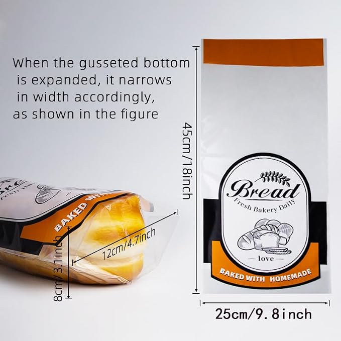 Plastic Bread Bags with Ties, 100 Pack Clear Loaf Bag for Homemade Bread - 9.8 * 18 * 3 inch (Orange)