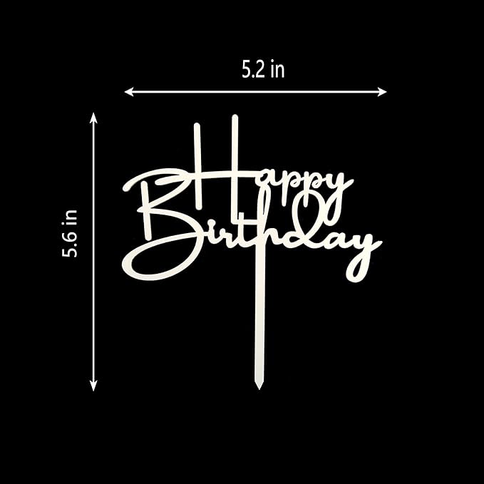 Happy Birthday Cake Topper for Birthday Party Decorations, Off-white Acrylic