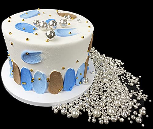 Edible Pearl Sugar Sprinkles Silver Candy 120g/ 4.2oz Mixing Size Baking Cake Decorations Cupcake Toppers Cookie Decorating Ice Cream Toppings Celebrations Shaker Jar Wedding Shower Party Chirstmas