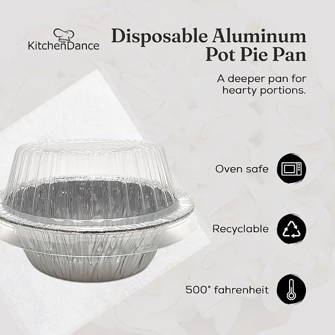 Durable Packaging Disposable 5 3/4" Aluminum Foil Extra Deep Meat Pot Pie Pan with Clear Snap on Lid - Round Oven Safe Baking Tins (Pack of 25)