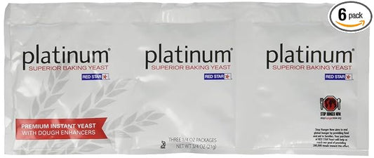 Red Star Platinum Premium Instant Yeast with Dough Enhancers - Three 1/4 oz Packages per Sleeve (Two Sleeves for Total of 6 pkgs)