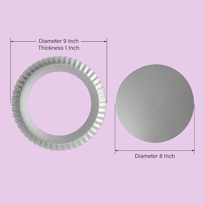 9 Inch Tart Pan with Removable Bottom, Set of 2 | Aluminum, Quiche Pan, Removable Base, For Baking
