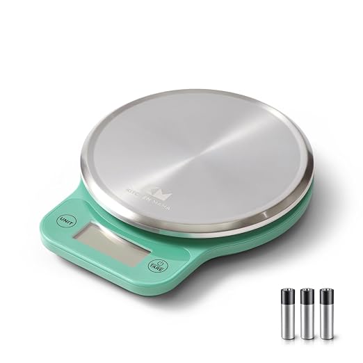 Kitchen Mama Q-Series Digital Food Scale, Teal | 13.2 lb / 6000g Capacity, 1g Precision, Tare Function, Stainless Steel Platform, LCD Display