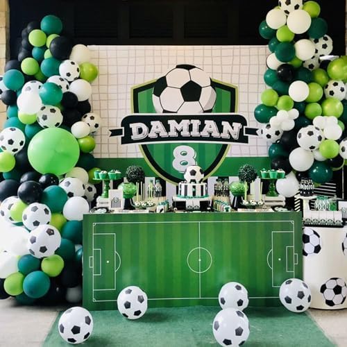 Soccer Balloon Arch Kit Boys, Green Balloon Arch Kit with Football Trophy Balloons Dark Green Black White Latex Balloon Metallic Silver Balloon for Baby Shower Birthday Soccer Party Decorations