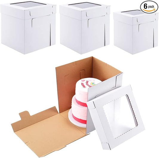 Tall Cake Boxes for Tier Cakes,3 Sizes 6 Pack 8x8x10,10x10x12 and 12x12x12Inch,Sturdy White Tall Cake Box Shipping in 8 10 12 Inch 2 3 Tier for Wedding Layer Tiered Cakes