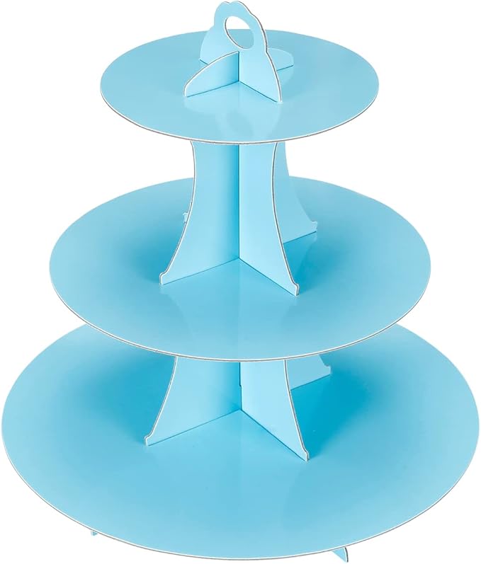 YLDW Cupcake Stand, 3-Tier Cupcake Stand Display, Cardboard Cup Cake Tower Stand, Disposable Dessert Stand for Birthday Tea Party Baby Shower Treat Decorations, Baby Blue
