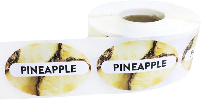 Pineapple Grocery Store Food Labels 1.25 x 2 Inch Oval Shape 500 Total Adhesive Stickers