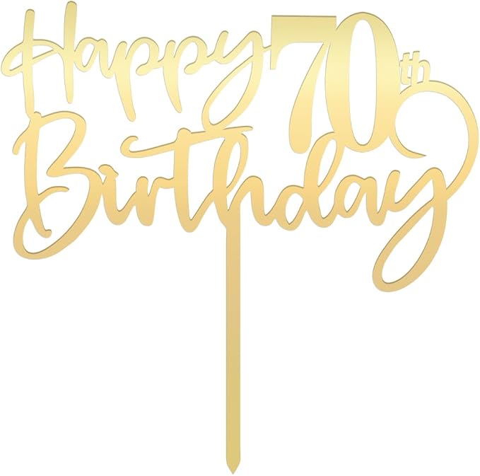 Happy 70th birthday cake Topper,Mirrored Gold Acrylic Durable Cake Topper,70th Birthday Party Cake Decorations,Hello 70th years old, Happy seventy years old, Birthday Party Decorations