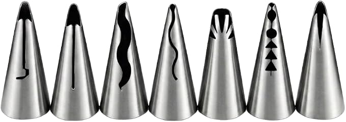 7pcs Russian Ruffle Piping Tips Set - Stainless Steel Pleated Skirt Iceing Nozzles for Cake Decorating, Bobbi Skirt & Flower Frosting Tips for Cupcake, Baking Supplies with Storage Box