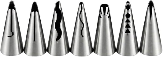 7pcs Russian Ruffle Piping Tips Set - Stainless Steel Pleated Skirt Iceing Nozzles for Cake Decorating, Bobbi Skirt & Flower Frosting Tips for Cupcake, Baking Supplies with Storage Box