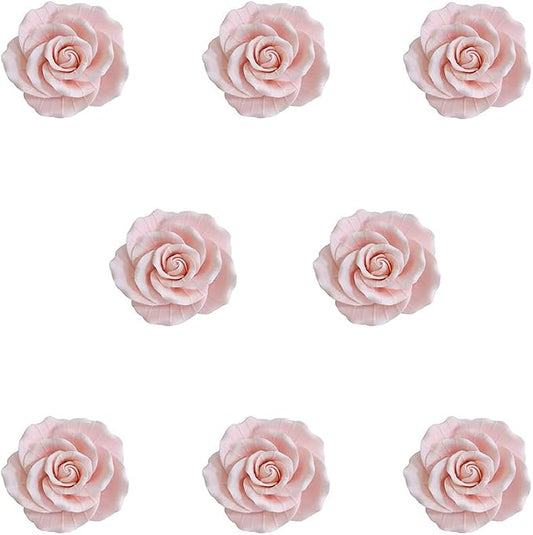O'Creme Pink Garden Roses Gumpaste Flower Set - 2" Edible Flowers for Cake Decorating - Sugar Paste Flower Decorations for Cakes, Cupcake Toppers - Birthday, Wedding, Valentine's Day - Set of 8