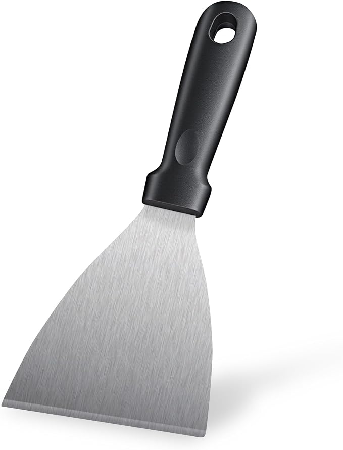 Griddle Scraper，Stainless Steel Grill Scraper,Slant Edge Metal Spatula for Teppanyaki Flat Top BBQ,Grill Cooking,Frying Steak Pork Chop Chicken Chop,Dishwasher Safe