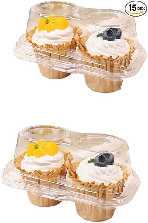 Clear Cupcake Boxes with 2 Compartment,Plastic Stackable Cupcake Carrier Holder Box - BPA-Free,Durable,Keep Your Cupcakes or Muffins Delicious (15)