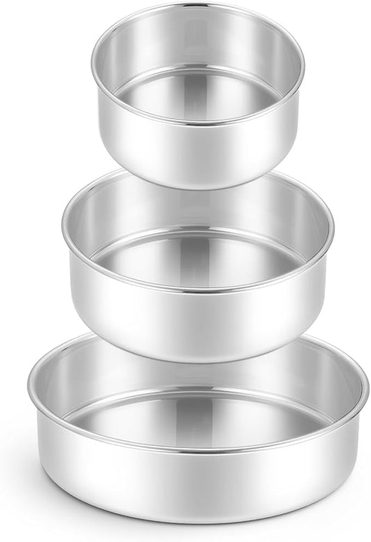 Leonyo 6"-8"-9" Baking Pans Set, Stainless Steel Round Cake Pans, 2In Deep | Bake a multi-layer cake — perfect for celebrating weddings, birthdays, housewarmings, and graduations